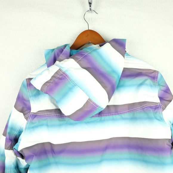 Ocean Pacific Womens Winter Jacket White Purple Striped Vintage Hooded 90s - Picture 6 of 12